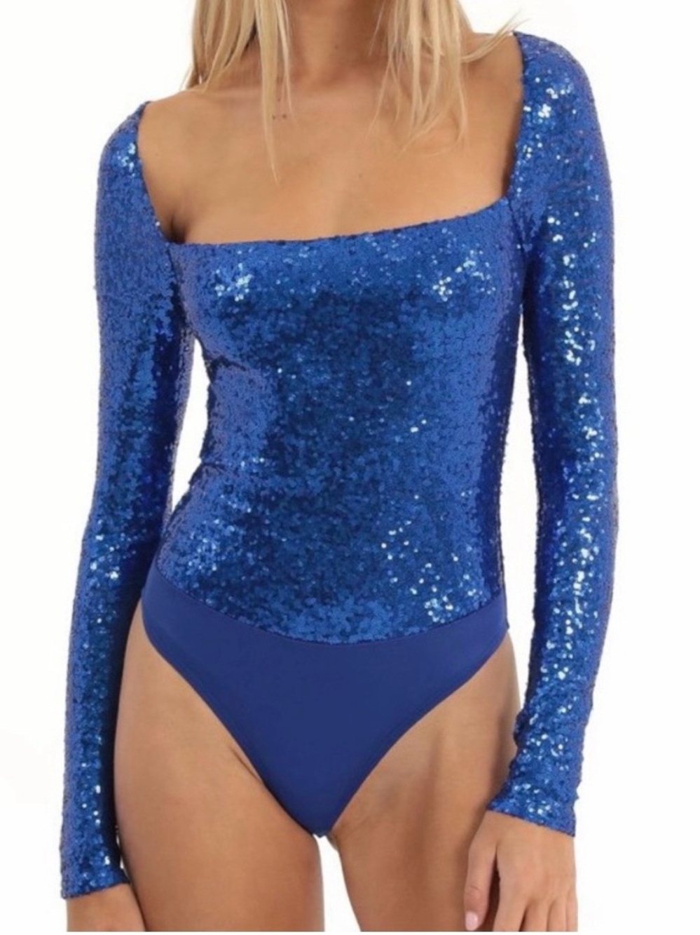 Lucy In The Sky Blue Sequin Long-Sleeve Bodysuit - Size M - NWOT